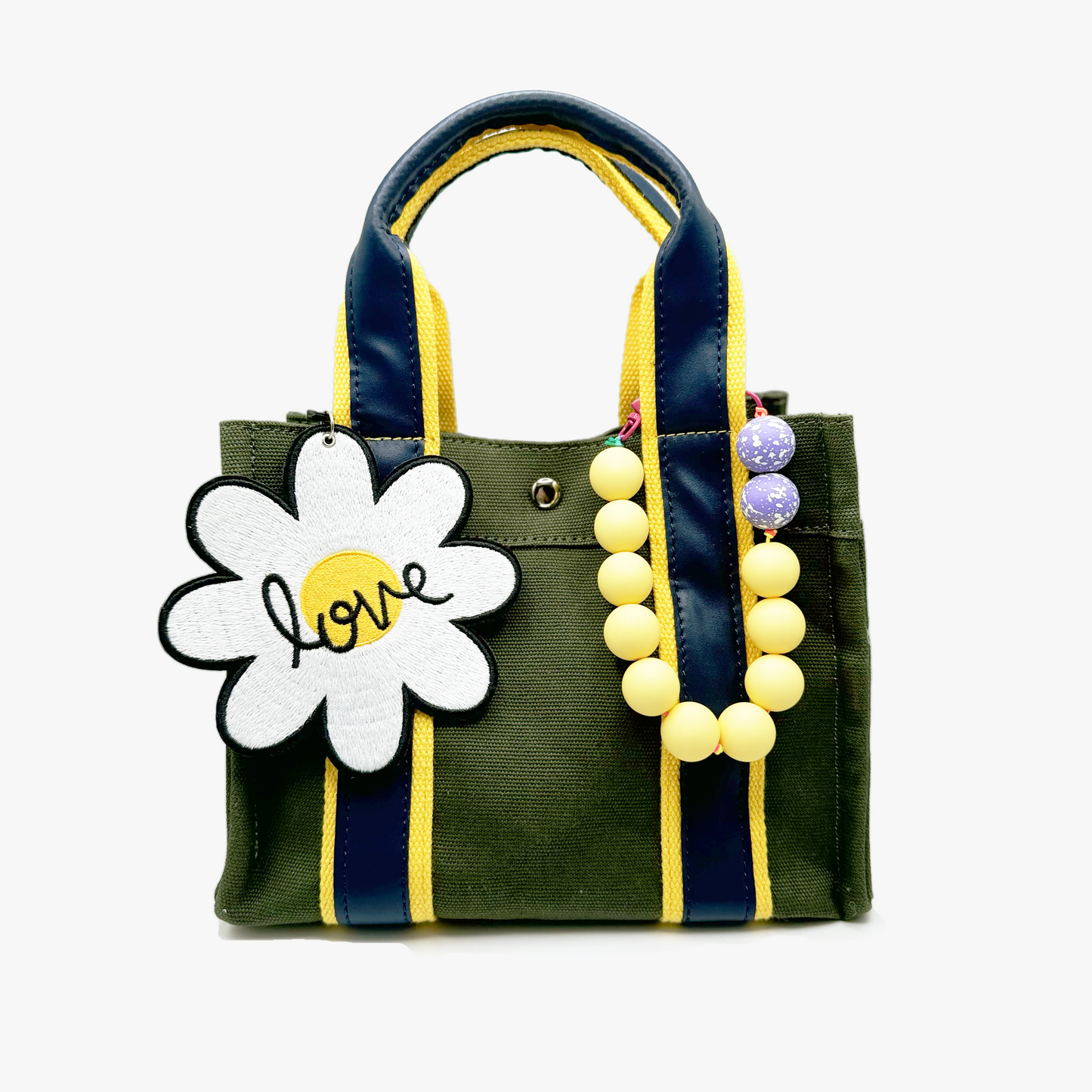 Olive Canvas Bag (w/ Love + Yellow and Blue Bead Charms)