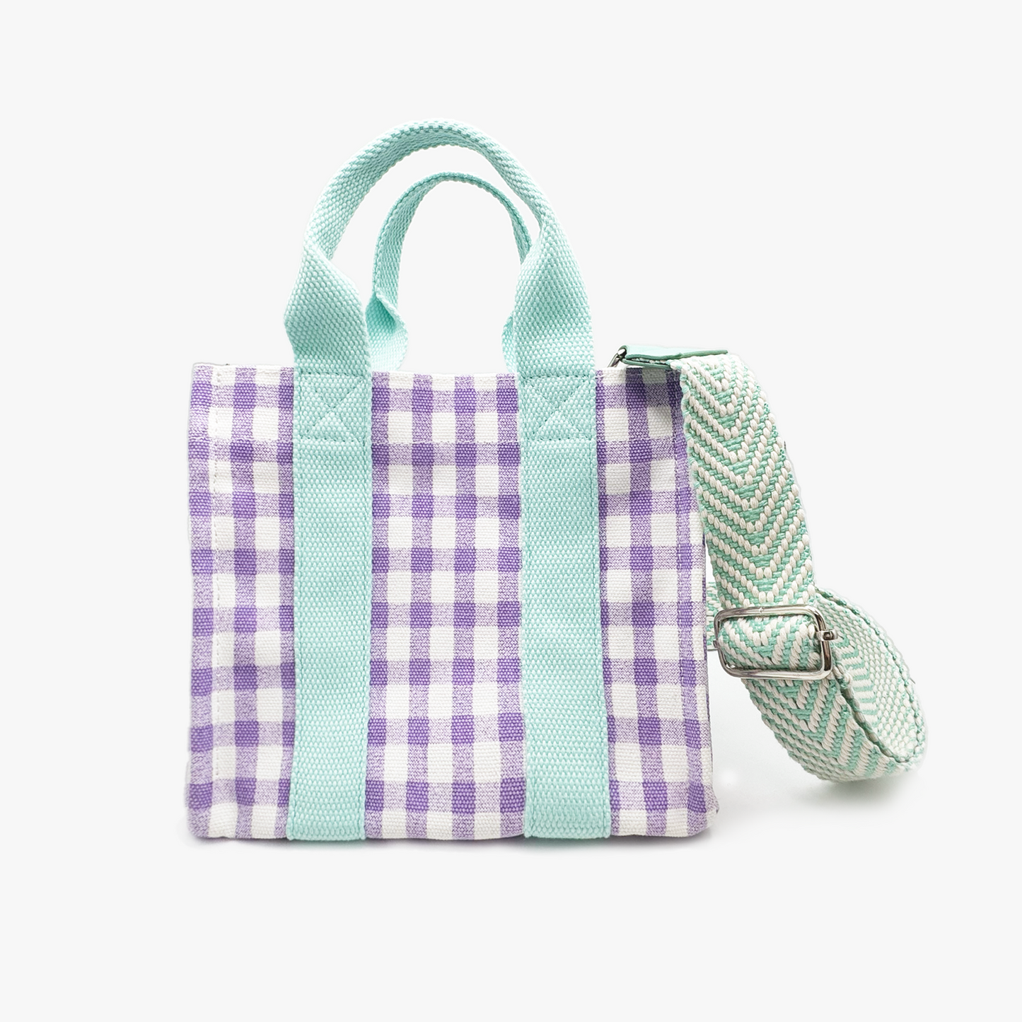 Purple Gingham Canvas Bag (w/ Purple Bunny + Ribbon Flower Charms)