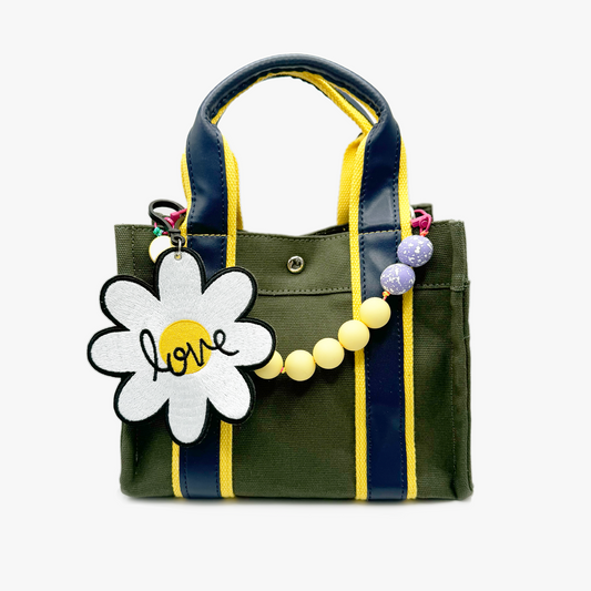 Olive Canvas Bag (w/ Love + Yellow and Blue Bead Charms)