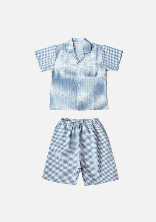 Blue Gingham Short Sleeve Set