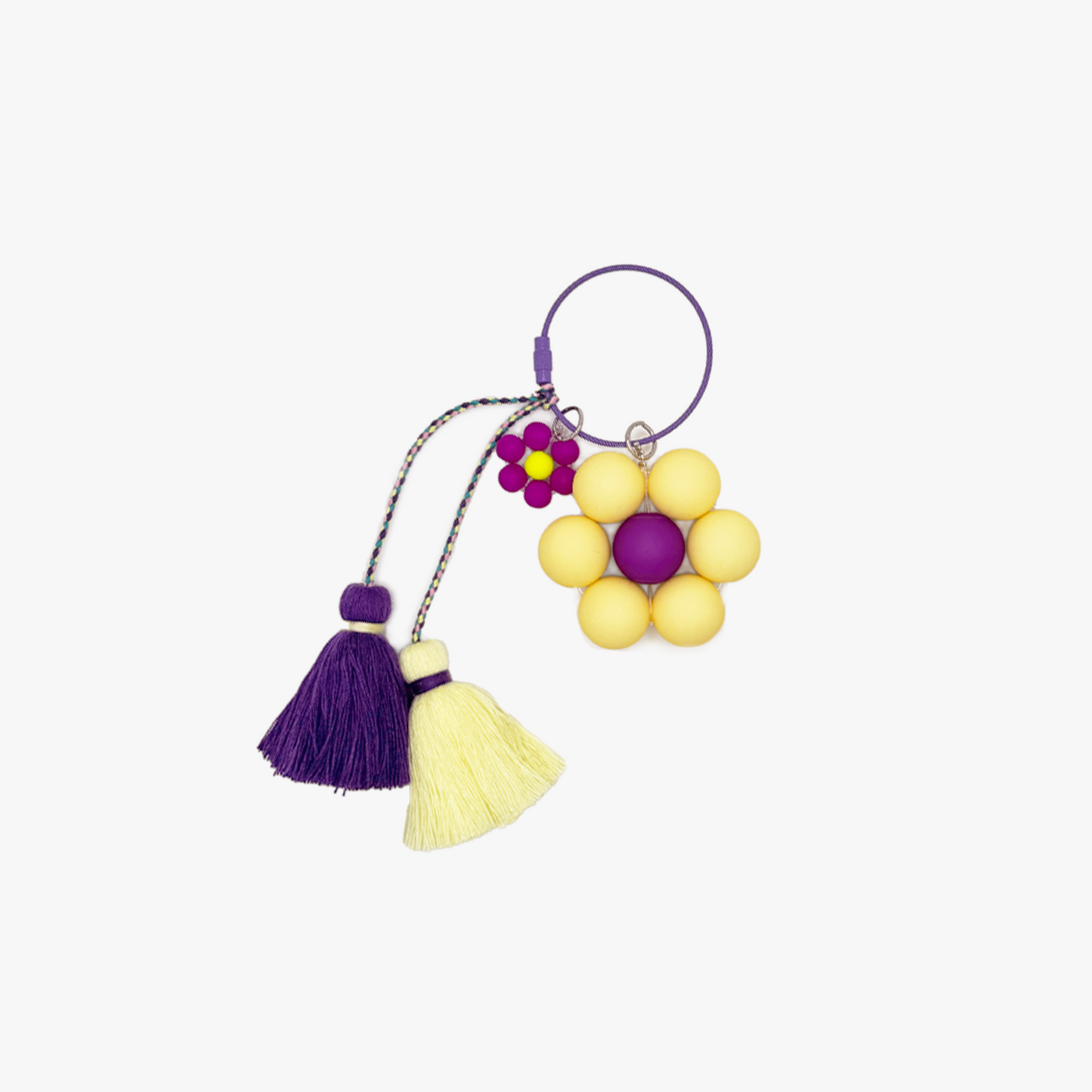 Purple Canvas Bag (w/ Yellow Flower + Iridescent Flower Charms)