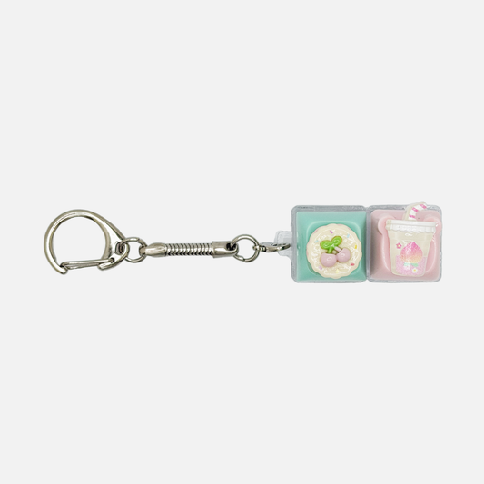 2 Keycap Keychain (Cherry Cake, Drink)