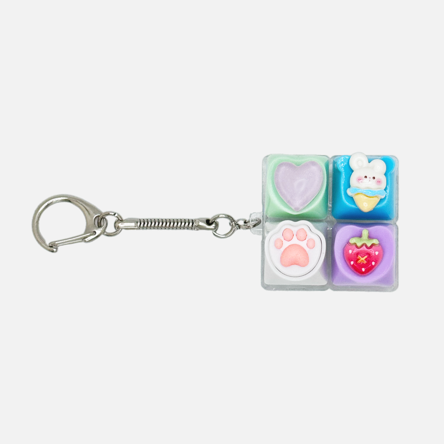 4 Keycap Keychain (Heart, Bunny, Paw, Strawberry)
